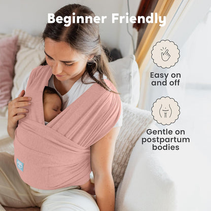 CuddleCarry™ Pre-Wrapped Baby Ring Sling by CuddleBug - Adjustable, Lightweight Baby Carrier Wrap - Ergonomic Front Carry for Newborn to Toddler (0-36m, 8-35 lbs) - Pink