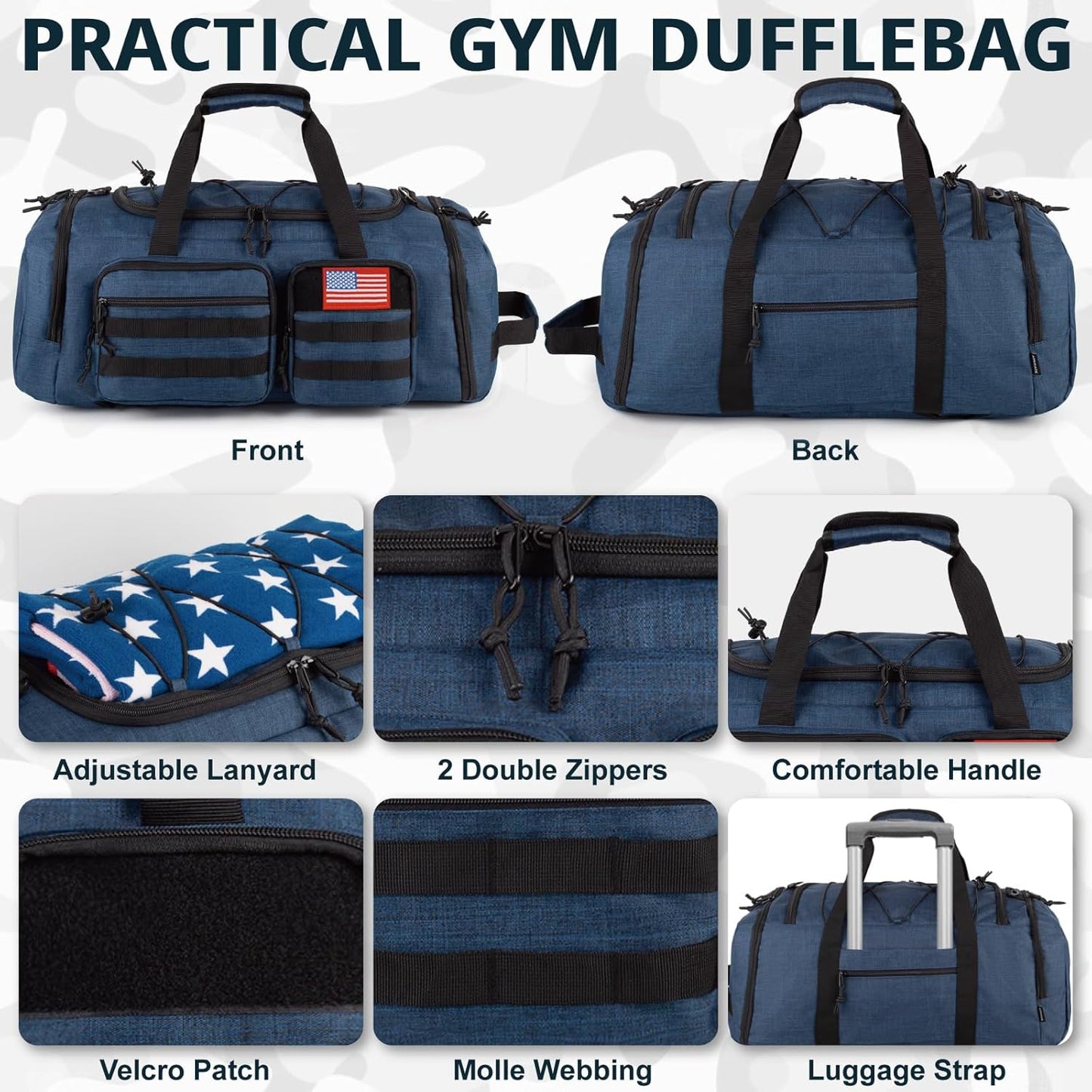 Tactical Gym Bag for Men，50L Large 3 in 1 Sports Duffle Bag with Shoes Compartment for Travel,Water Resistant Travel Backpack Weekender Overnight Bag with Wet Pocket for Women