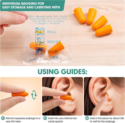 200 Pairs Earplugs for Noise Cancelling Individual Bagged Foam EarPlugs for Sleeping Work Snoring Sound Blocking Construction Loud Noise Reducing Earplugs Orange Color