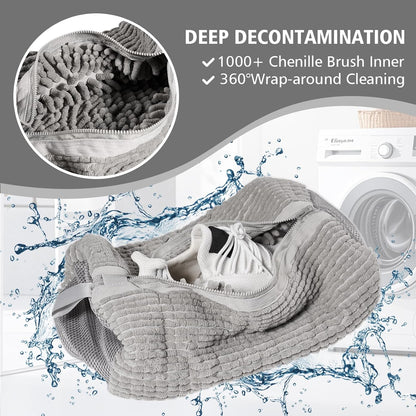 HEAVYWOOD Shoes Bag for Washing Machine Reusable Shoe Cleaning Washing Machine Bag Sturdy Anti-Rust Zipper 15.7’’*7.8’’ Shoe Laundry Bag for Washer and Dryer for Sneakers (Gray, 2Packs)
