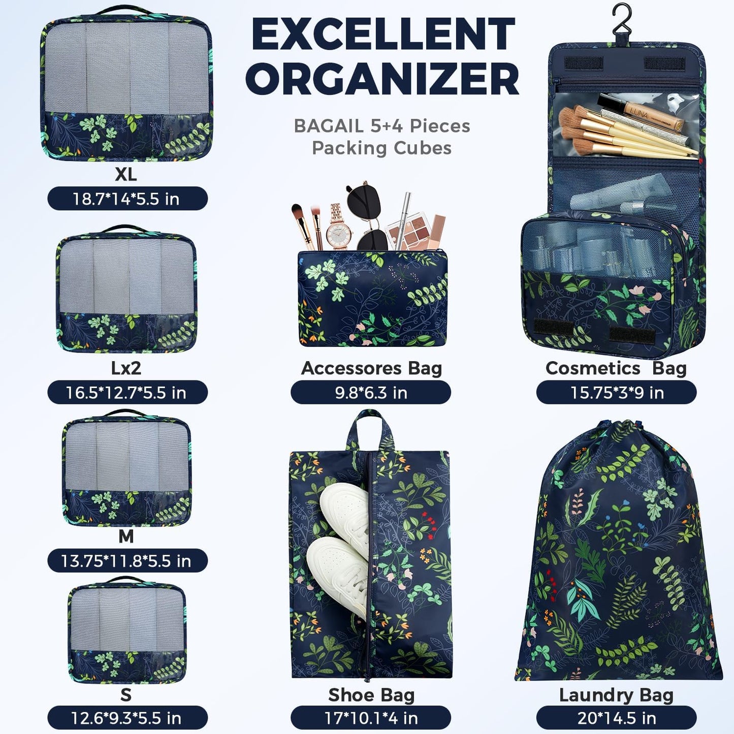 BAGAIL 9 Set Packing Cubes Luggage Packing Organizers for Travel Accessories