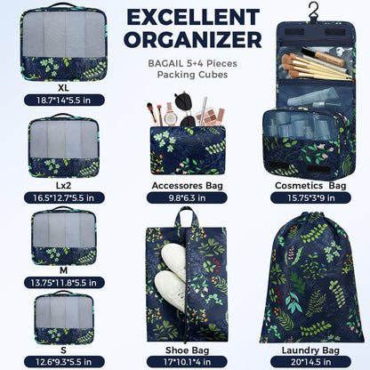 BAGAIL 9 Set Packing Cubes Luggage Packing Organizers for Travel Accessories