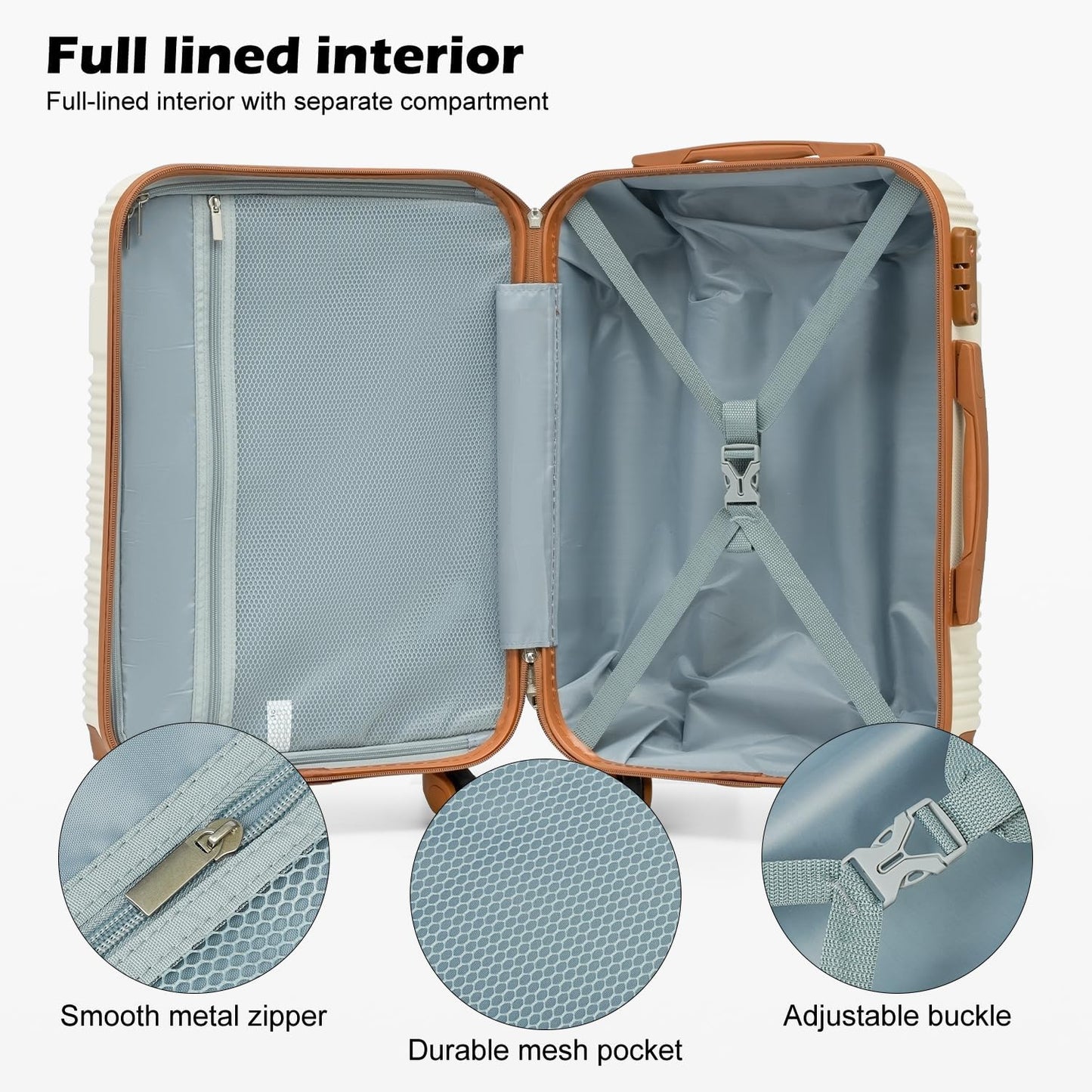 LONG VACATION 3 Piece Carry On Luggage 20 Inch Suitcase with Spinner Wheels, ABS+PC Hardshell Suitcase set with TSA Lock & YKK Zipper