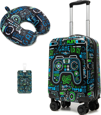 Kids Suitcase Set for Boys Hardside Luggage with Spinner Wheels 2 Piece 16inch Toddler Suitcase for Boys Travel Carry on Luggage Airline Approved