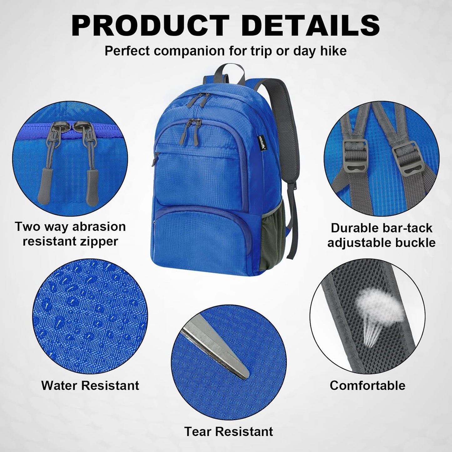 HOLYLUCK 20L lightweight packable Hiking Daypack Foldable Backpack for Men Women Small Travel Outdoor Foldable Shoulder Bag-blue