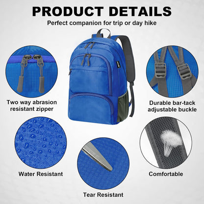 HOLYLUCK 20L lightweight packable Hiking Daypack Foldable Backpack for Men Women Small Travel Outdoor Foldable Shoulder Bag-blue
