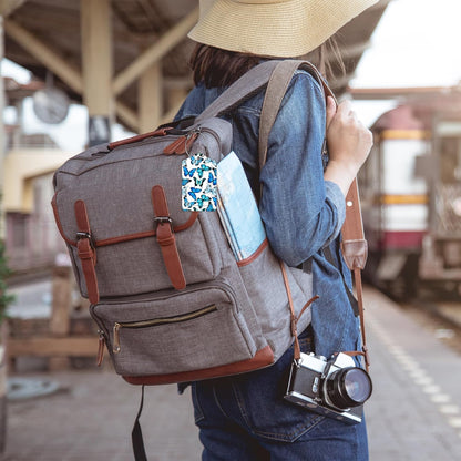 2 Pack Luggage Tag for Suitcase,Beautiful Blue Butterfly PU Leather Suitcase Tags Identifiers with Privacy Name Address Labels and Durable Steel Loop for Women Men Travel