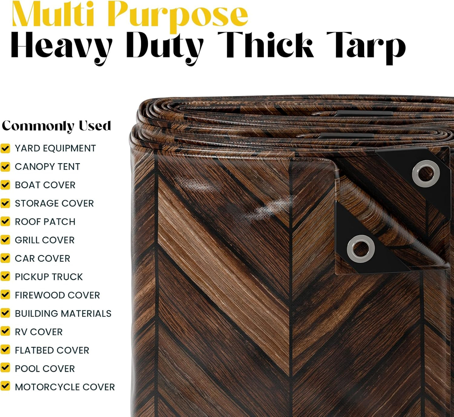 Core Tarps Extreme Heavy Duty 20 Mil Tarp Cover, Waterproof, UV Resistant, Rip and Tear Proof, Poly Tarpaulin with Reinforced Edges for Roof, Camping, Patio, Pool, Boat (Brown Wood/Black 20′ X 35′)