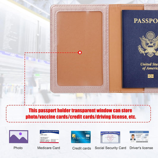 TIGARI Passport Holder for Travel Women Men, PU Leather Passport Wallet Cover Case Sleeve, Waterproof Protected Document Organizer, Family Vacation Plane Cruise Travel Essentials-Pink
