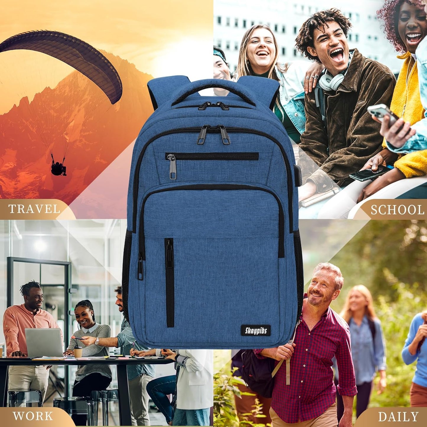 Black Backpack for Men Women, School Backpack for Boys Girls Teens, 15.6 Inch Laptop Backpacks with USB Port, Water Resistent Book bag, Work College Bookbag, back pack, Mochila para hombre