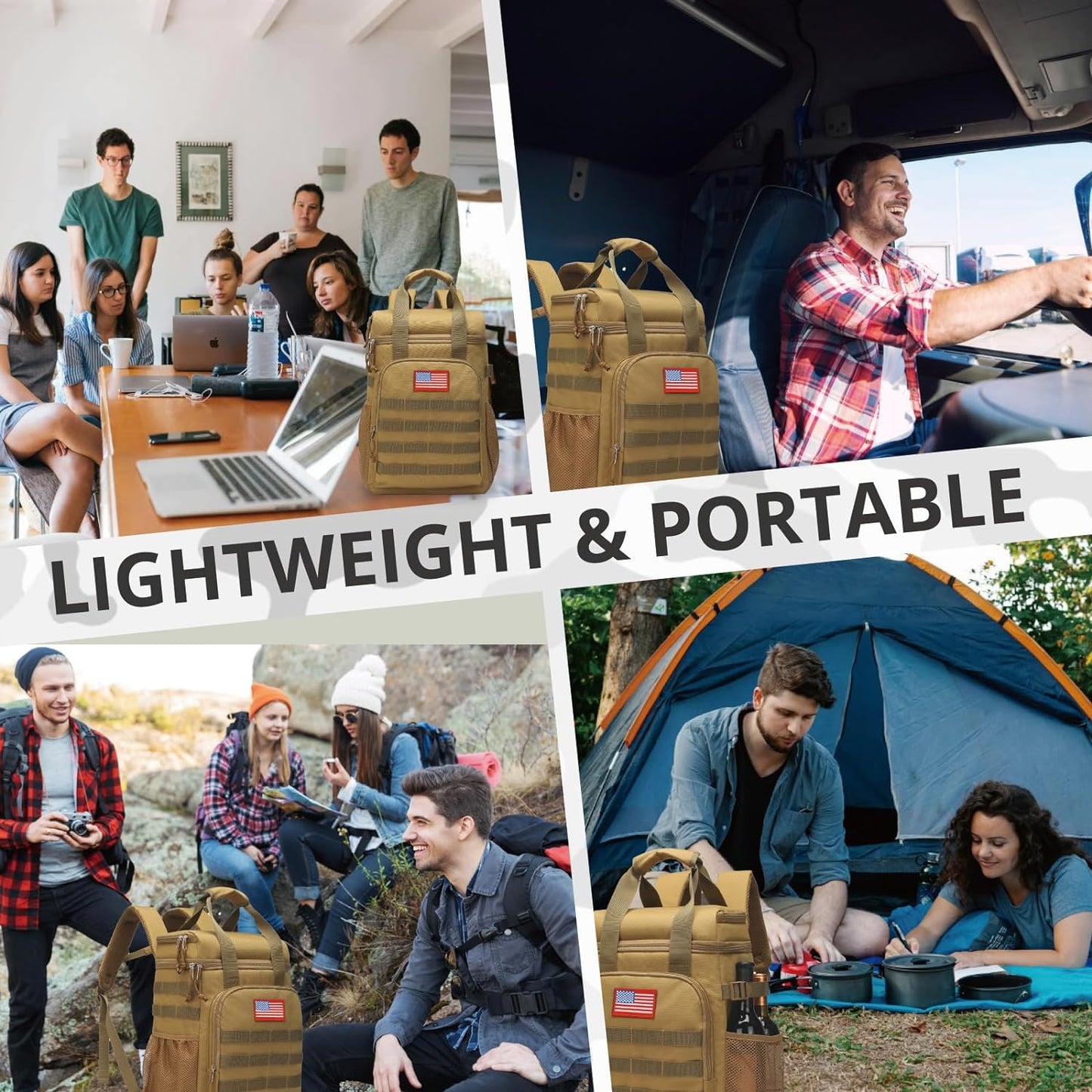 Tactical Backpack Cooler,Lunch Backpack for Men Adults Work with Handle，Soft Cooler Backpack Insulated Waterproof Leak Proof