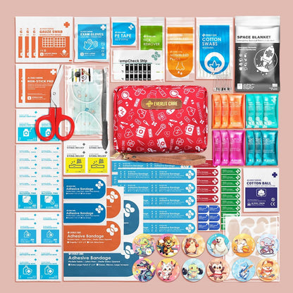 EVERLIT Care Rescue Pack | Family-Friendly First Aid Kit for Kids with 200 Pcs Medical Supplies | Travel-Friendly Compact Storage Bag for Home, Car, Travel, Camping, Adventure (Original)