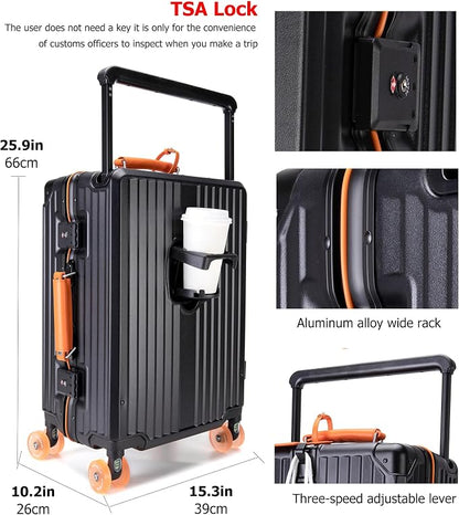 feilario 24in Aluminum Frame Wide Handle Hard Shell Carry On Suitcase - Image 4