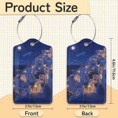 Santorini Sunset Landscape Luggage Tag for Suitcase,Design with Privacy Flap Name ID Label Metal Loop, 3 Pack