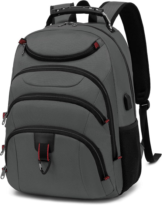 Boavan Laptop Backpack for men, 15.6 inch Laptop Bag with USB Port, Waterproof Travel Work Backpack Purse, Anti-Theft Teacher Nurse Doctor Casual Bookbags Office Business backpack，Grey