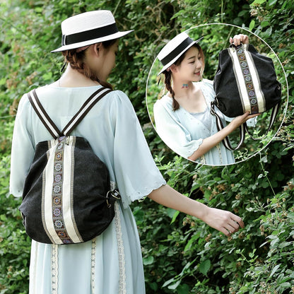 Goodhan WomCanvas Backpack Daypack Casual Shoulder Bag, Vintage Heavy-duty Anti-theft Travel Backpack(Grey Black)