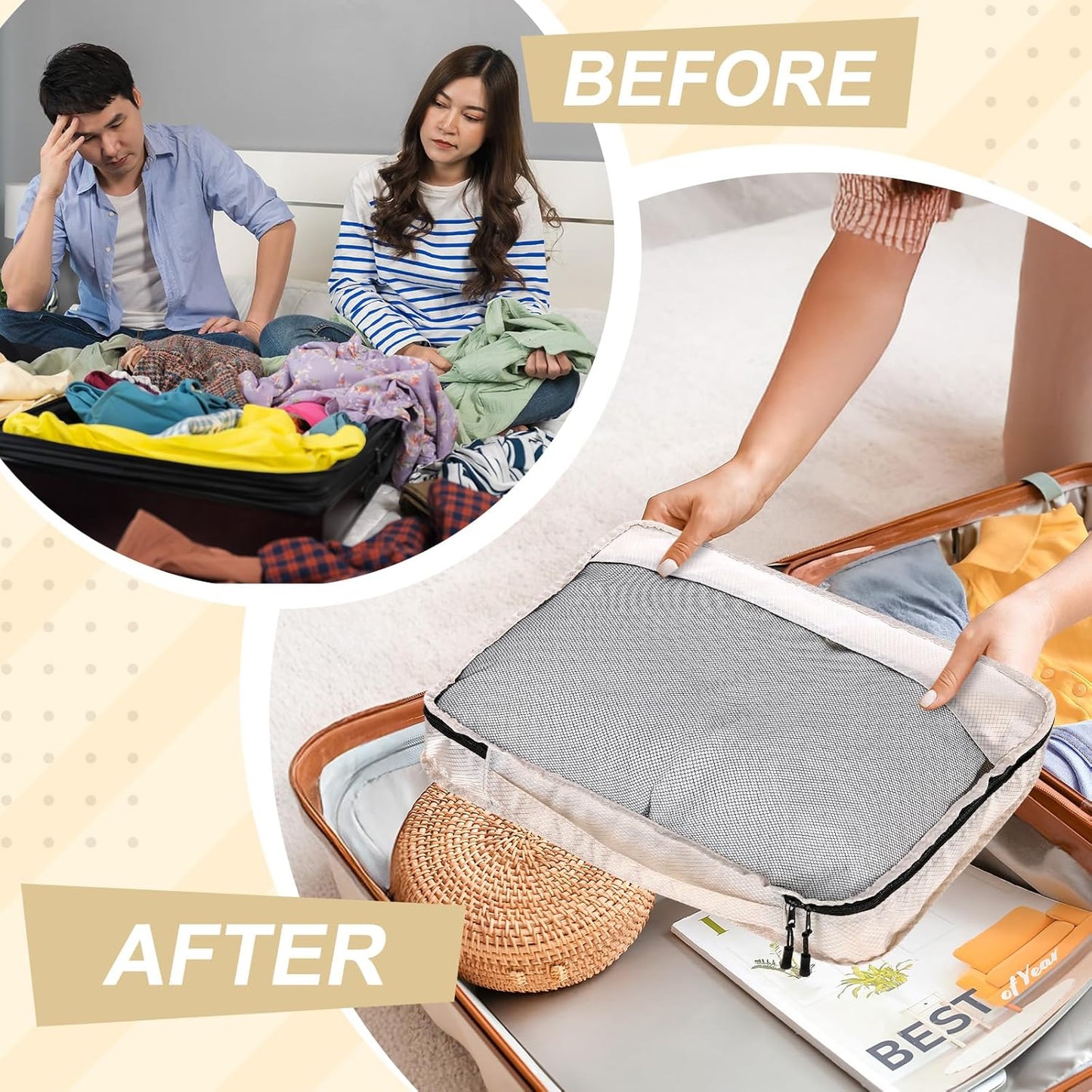 5 Pcs Packing Cubes for Suitcase Large Travel Cubes Carry on Luggage Organizer Bags for Clothes Accessories(Mixed,Khaki)