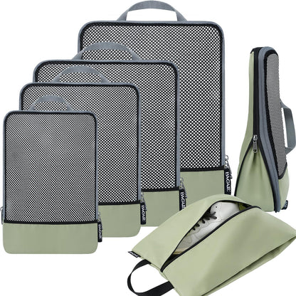 BAGAIL 4 Set/6 Set/8 Set Compression Packing Cubes Travel Accessories Expandable Packing Organizers (Half Mesh, 6-Matcha Green)