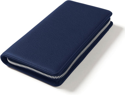 Leatherology Navy Blue Travel Zip Organizer Wallet, Passport Holder, RFID Available, Full Grain Leather