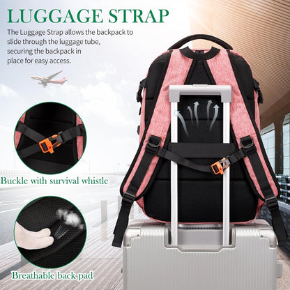 FENGDONG Large Laptop Backpack 17.3 inch Durable Waterproof Travel College Backpack Bookbag for Men & Women Business Backpack with USB Charging Port and Headset Port Light Pink