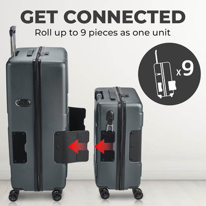 Tach V3.1 Hard Shell 2 Piece Luggage Set - 20 & 28 inch Luggage | Carry On & Large Checked Suitcases | Patented Built-In Connecting System | Rolling Suitcase Links 9 Bags (Grey)