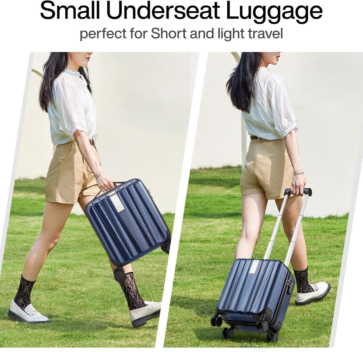 Hanke 14 Inch Underseat Carry On Luggage with Wheels Hard Shell Suitcases Lightweight Small Luggage for Weekender Mini Suitcase Carry On Bag Travel Luggage Christmas Gifts for Birthday (Dark Blue)