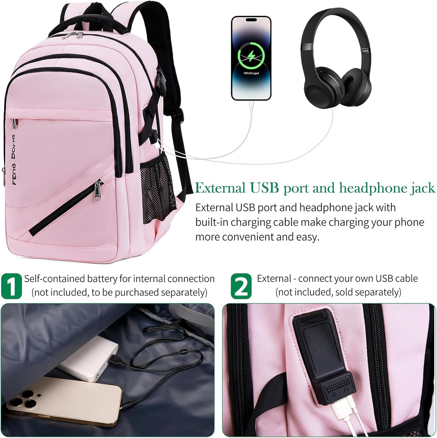 FENGDONG Large Laptop Backpack 17.3 inch Waterproof Travel College Backpack Bookbag,Crossbody Sling Bags for Men & Women Business Backpack Light Pink
