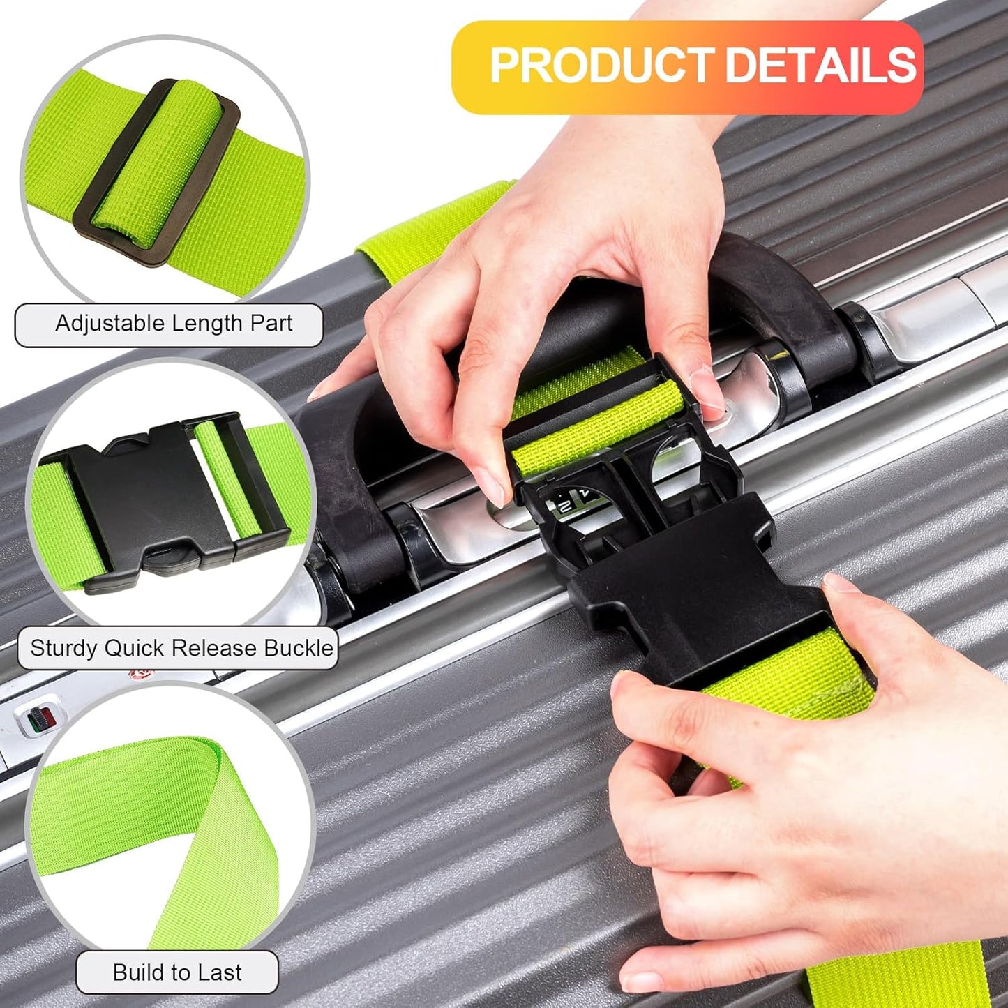 Luggage Straps for Suitcases TSA Approved, Travel Belt Suitcase Belt, Suitcase Straps TSA Approved, Luggage Belt Strap TSA Approved, Travel Straps for Luggage, Luggage Band Bag Straps, Green