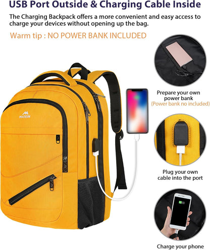 MATEIN 17 Inch Travel Backpack, Water Resistant Commute Work Carryon Bag with USB Charging Port & Luggage Sleeve, Fashion Large College Laptop Daypck, Warm Gifts Backpack for Men Women