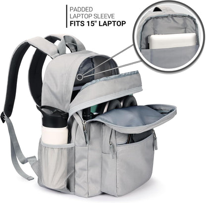 ZORFIN 26L Backpack for College, and Travel: Water Resistant Bookbag - Grey