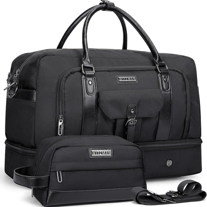 WITZMAN Weekender Bags for Men Women Carry On Duffle Overnight Bag with Toiletry Bag Sets Travel Duffel Bag Shoes Compartment （B694 Black）
