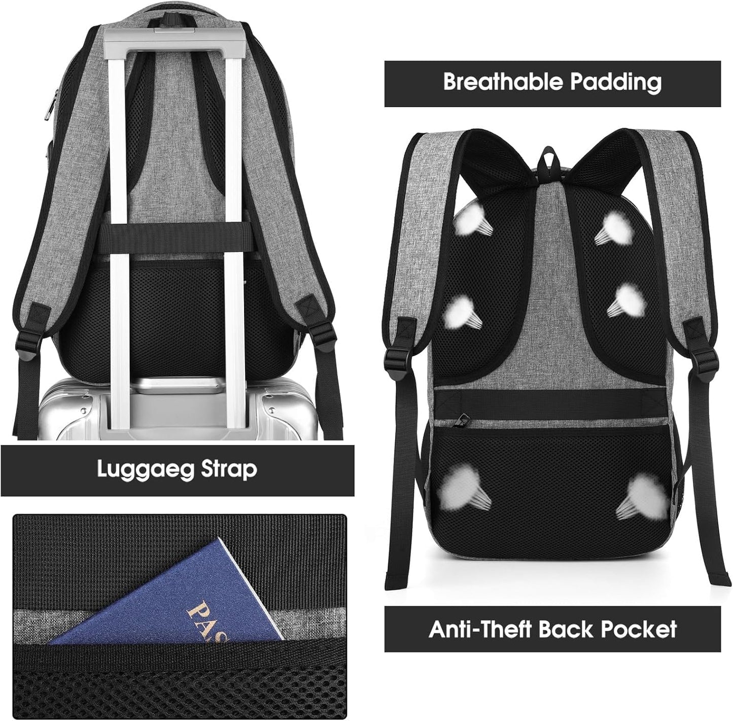 BIKROD Laptop Backpack for Men and Women, 17 Inch Large School Backpacks for Teens, Business Anti Theft Durable Travel Back Pack, Water Resistant Computer Bag with USB Charging Port, Grey