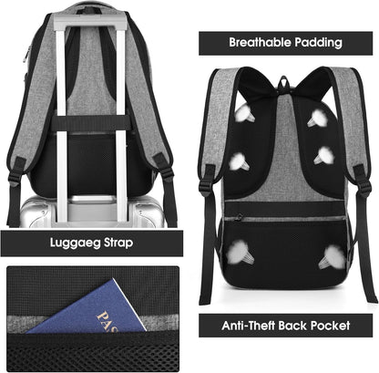 BIKROD Laptop Backpack for Men and Women, 17 Inch Large School Backpacks for Teens, Business Anti Theft Durable Travel Back Pack, Water Resistant Computer Bag with USB Charging Port, Grey