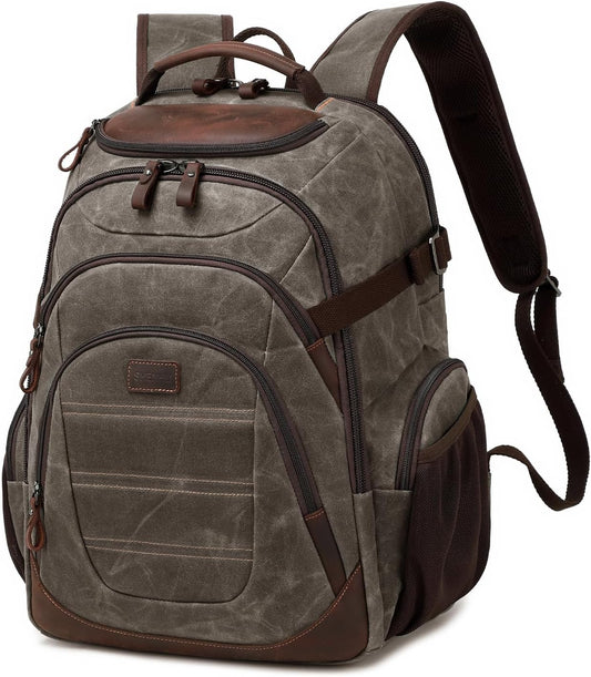 Travel Laptop Backpack 17.3 inch XL Computer Backpack for Men Waxed Canvas College Daypack Business Backpack Green