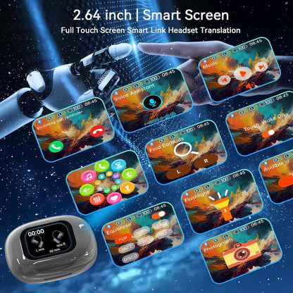 AI Translation Earbuds Real Time- 144 Languages, Meeting Assistant, LCD Touch Screen, Noise Cancelling, Wireless Open Ear Translator Earbuds- Used for Travel, Business, Learning, Grey pr