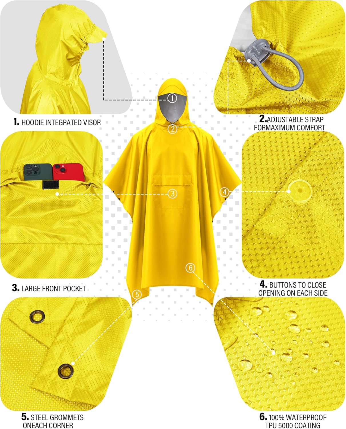 iCreek Hooded Rain Poncho with Pocket Waterproof Lightweight Unisex Raincoat Jacket for Hiking, Camping, Outdoor