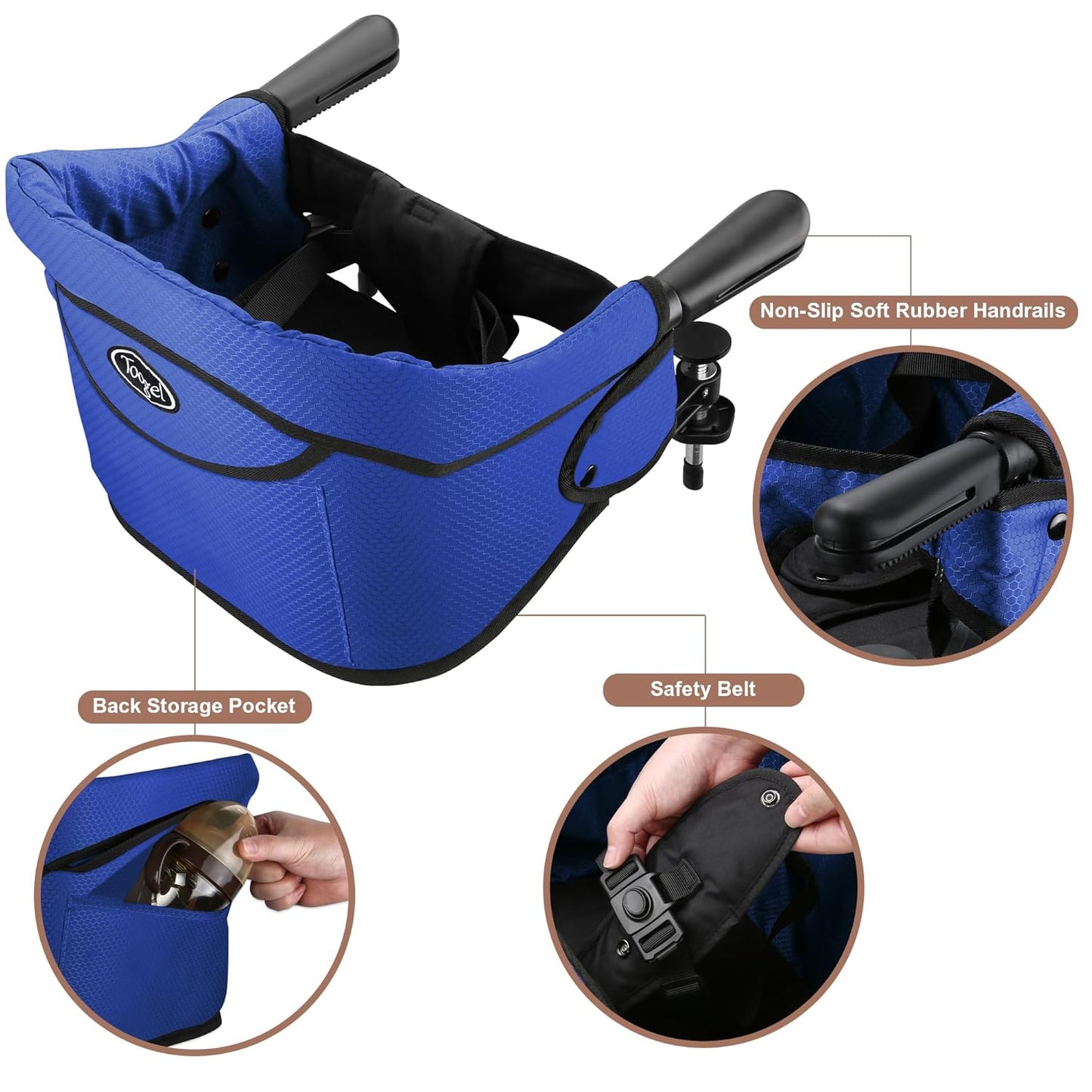 Hook On Chair with Removable Dining Tray, Portable Table High Chair, Folding Compact Baby Seat with Storage Bag for Indoor/Outdoor(Bright Blue)