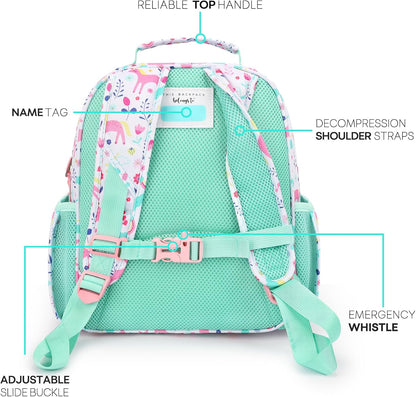 mibasies Toddler Backpack for Girls 2-4: Cute Kids Backpacks for Girls - Preschool Kindergarten Backpack - Unicorn Garden Turquoise