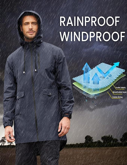 COOFANDY Men's Long Raincoat Ligtweight Rain Jacket Waterproof Outdoor Jackets - Image 2