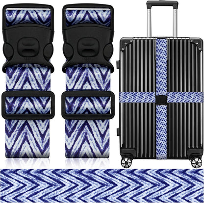 2 Pack Luggage Straps for Suitcases, Adjustable Travel Belt with Double Lock and Quick Release Buckle, Heavy Duty Nylon Bag Packing Strap, Unique Identifiers Business Travel Accessories-Blue Wave