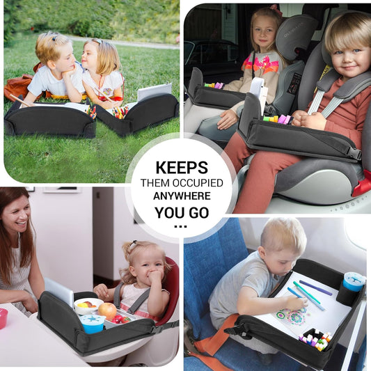 COOLBEBE Kids Travel Tray for Toddler Car Seat, Travel Tray for Airplane, Toddler Car Seat Lap Tray, Carseat Table Tray for Kids Travel Activities (Black -2PCS)