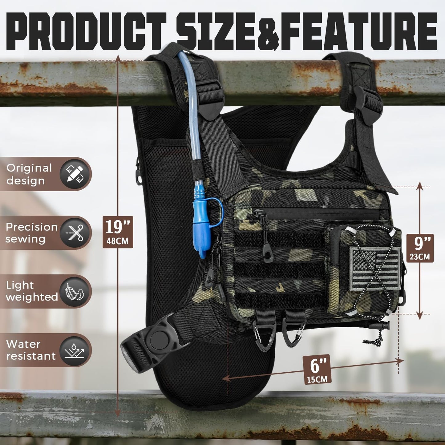 Hydration Vest（The design patent has been granted ）with 2L Water Bladder for Men and Women,Lightweight Adjustable Hydration Backpack,Reflective Running Hydration Chest Bag for Hiking Climbing Cycling