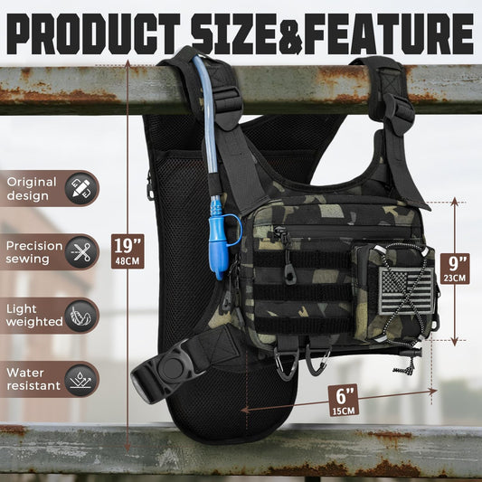 Hydration Vest（The design patent has been granted ）with 2L Water Bladder for Men and Women,Lightweight Adjustable Hydration Backpack,Reflective Running Hydration Chest Bag for Hiking Climbing Cycling