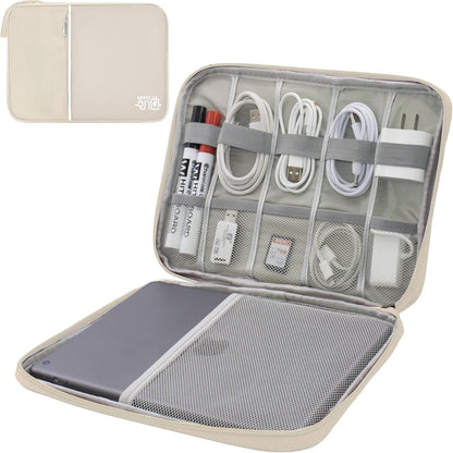 Electronics Organizer,Travel Cord Organizer Pouch, Portable Cable Organizer Bags, Waterproof Electronic Accessories Storage Case for Cables, Cords, Charger, Phone (Single Layer-Large-Beige)