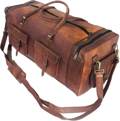 Real Goat Vintage Leather Large Travel Duffel Luggage Handmade, Gym, Hiking vintage brown Carry All Genuine Holdall Duffel Bag