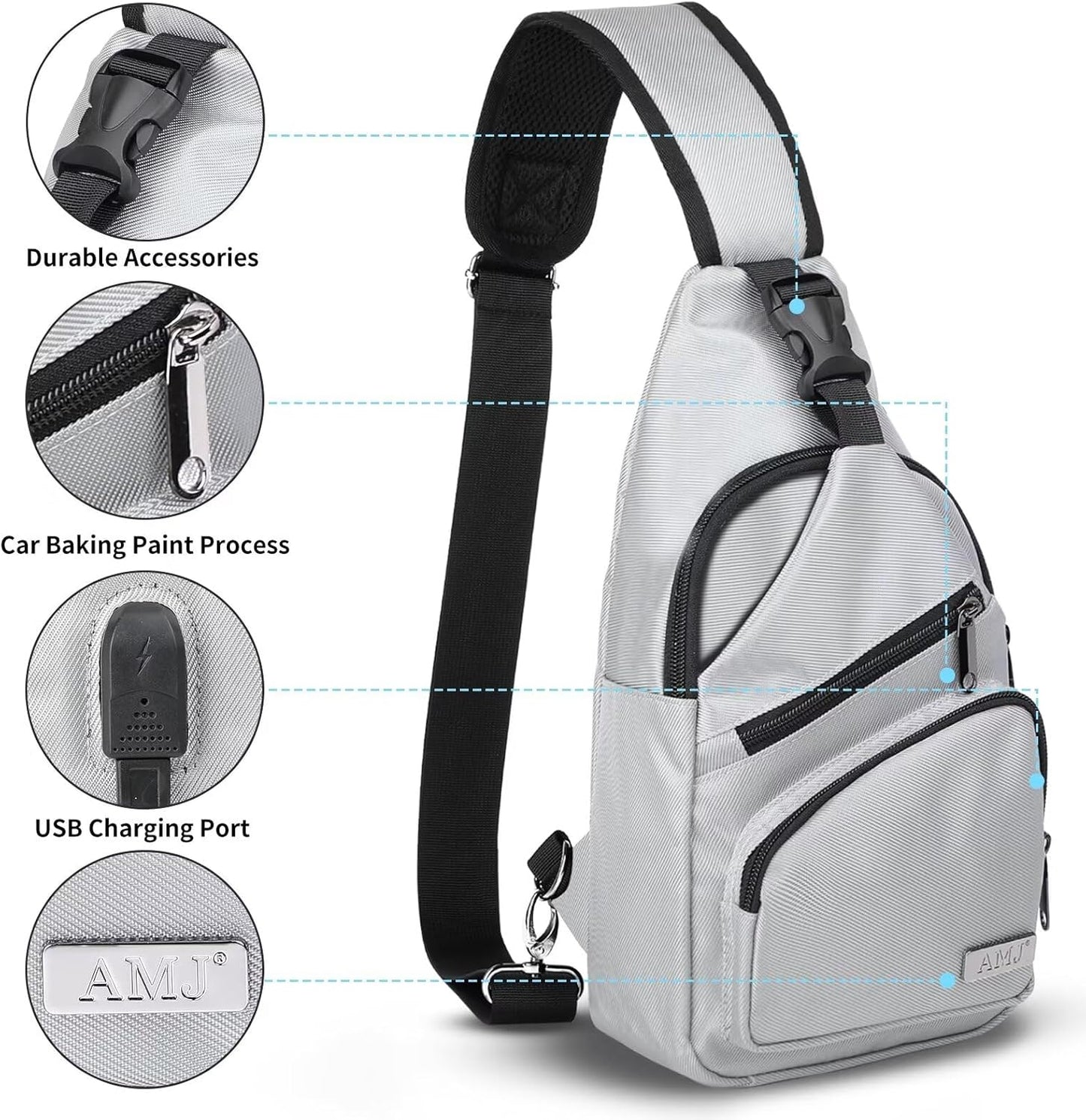 AMJ Crossbody Sling Bag Men Women, Casual Shoulder Backpack, Chest Daypack Satchel for Hiking Travel