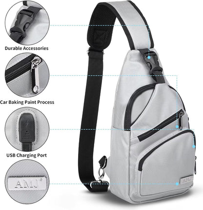 AMJ Crossbody Sling Bag Men Women, Casual Shoulder Backpack, Chest Daypack Satchel for Hiking Travel