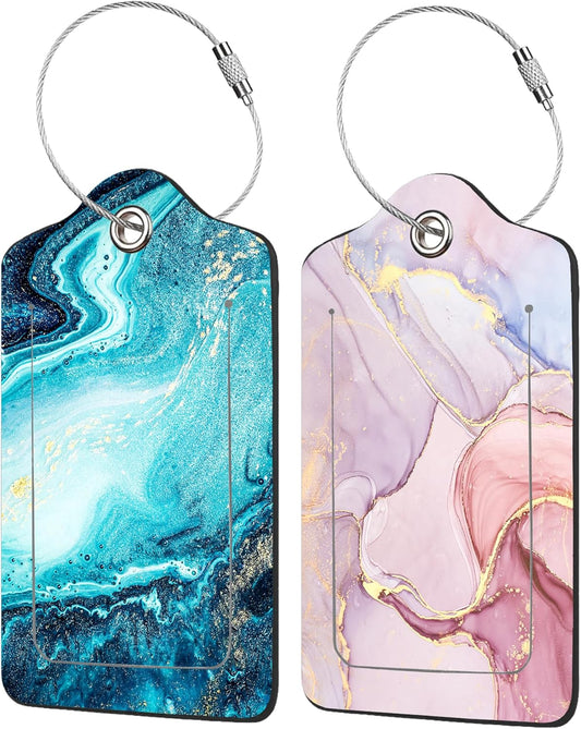 2 Pack Abstract Marble Luggage Tag for Suitcases Modern Art PU Leather Bag Travel Suitcase ID Identifier Baggage Tags for Women Men Travel