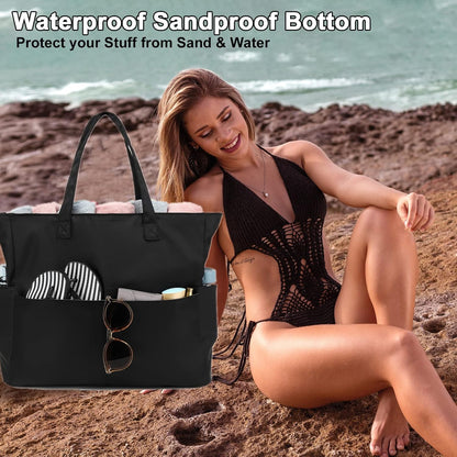 Waterproof Beach Tote Pool Bags for Women Ladies Extra Large Gym Tote Carry On Bag With Wet Compartment for Weekender Travel