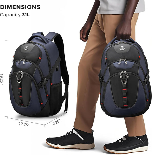 Swissdigital Design Travel Backpack for Men with Apple Find My, Laptop Backpack with USB Charging Port, RFID Protection, Add-A-Bag System - Travel Backpack for Men